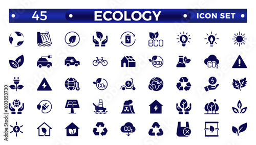 Ecology Solid icon set. Icons for renewable energy, green technology. Design elements for your projects.Set of green energy Solid icons. 
