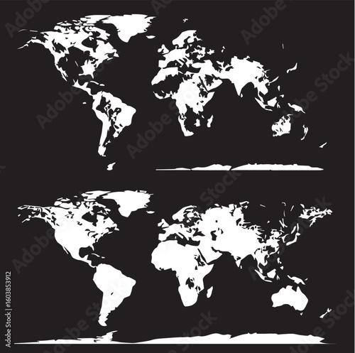  world map silhouette set, Black & White silhouette set 