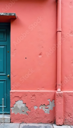 Textured coral stucco, weathered New Orleans wall , stucco, historic
