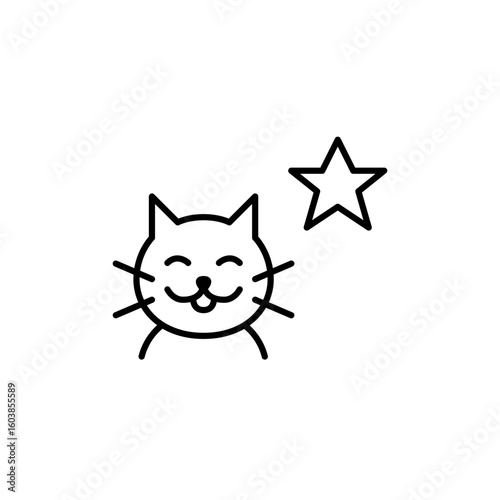 Cat and star. Pet adoption, veterinary services, premium care. Pixel perfect, editable stroke vector icon