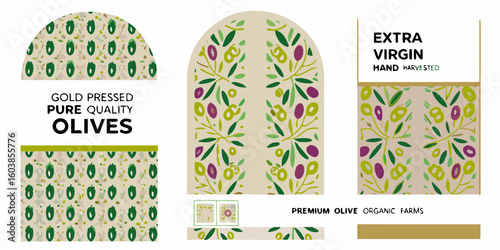 Olive Oil Packaging Design with Gold Pressed and Extra Virgin Labels