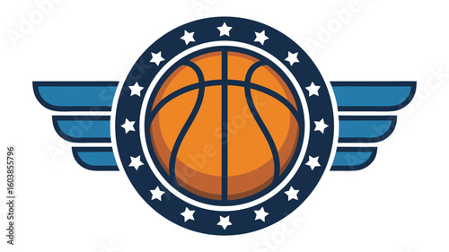 Basketball Logo with Wings and Stars Sports Emblem, Team Design, Competitive Spirit Symbol