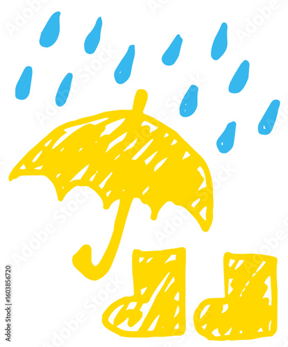 手描き風 雨
と傘と長靴アイコン ベクター
