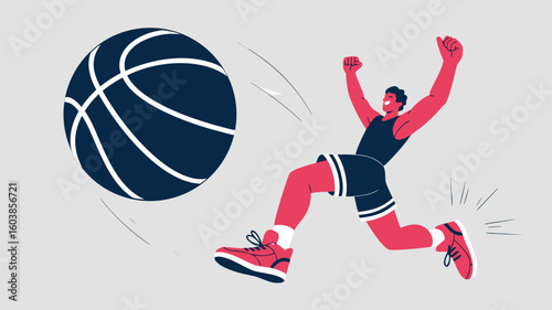 Cartoon Basketball Player Celebrating Success with a Ball Style Illustration for Sports
