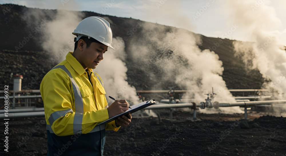 Obraz premium Industrial worker taking notes outdoors