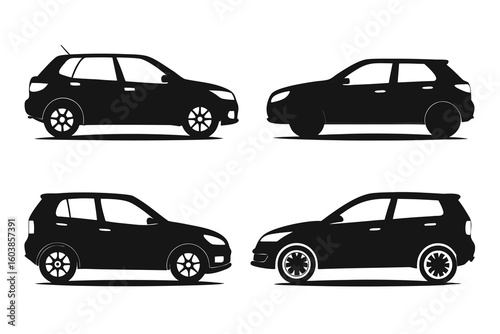 Black Car Silhouette Collection Featuring a Variety of Hatchback SUV and Crossover Vehicles Design for Transportation Automotive Concepts