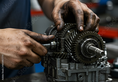 Mechanic working on a transmission