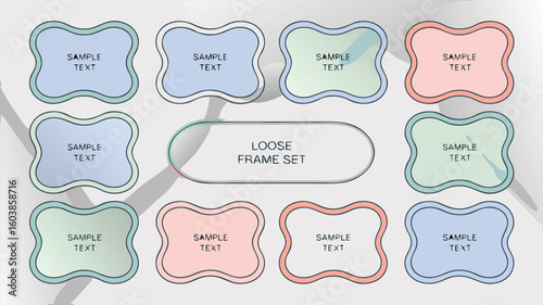 Decorative Frame Set Illustration Featuring Rounded Shapes in Pastel Colors with Sample Text Placeholder