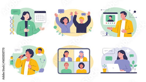 Digital Communication and Online Collaboration Illustration of Virtual Meetings, Online Seminars, and Remote Work Scenarios