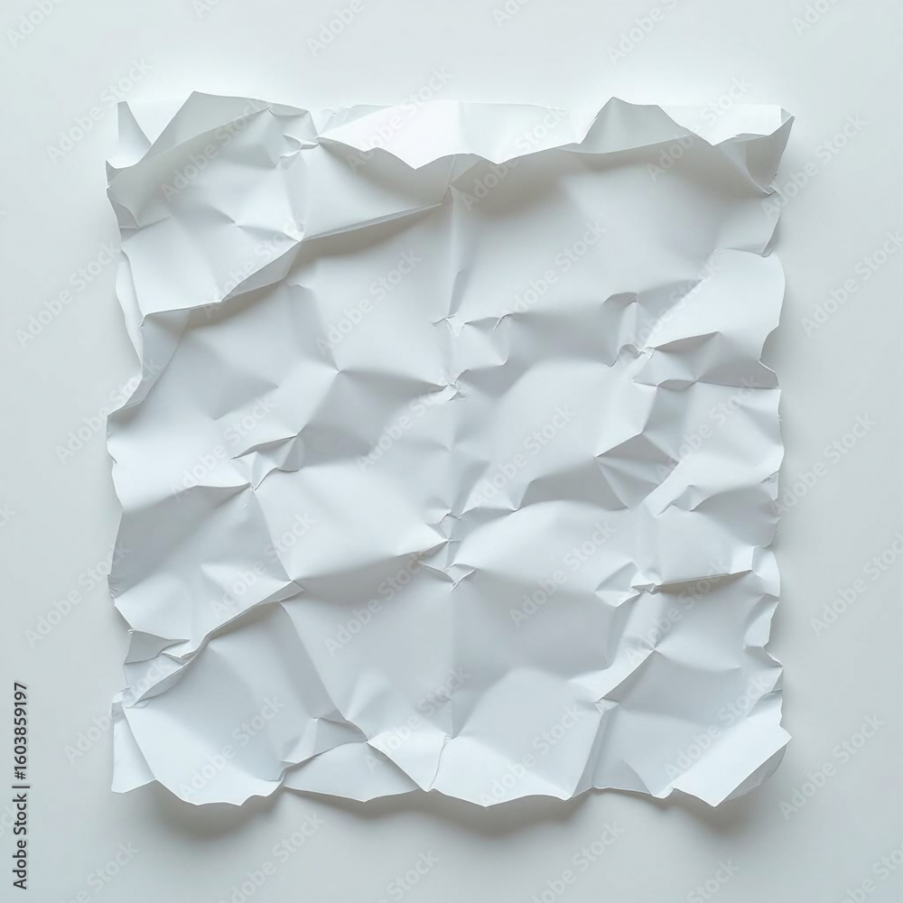 Fototapeta premium White crumpled and creased recycle paper isolated on light background.