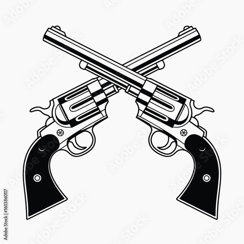 Crossed Revolvers Illustration Western Cowboy Sheriff or Outlaw Concept