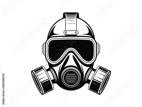 Detailed Black and White Gas Mask Illustration on White Background