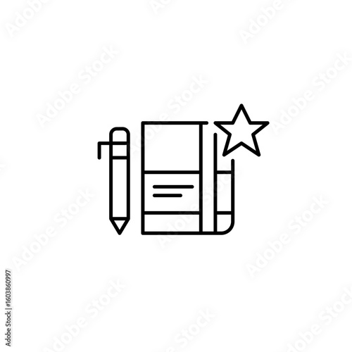 Weekly planner or diary and star. Favorite organizer, time management and premium scheduler. Pixel perfect, editable stroke vector icon