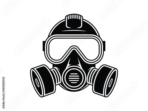 Black and White Gas Mask Vector Illustration on White Background