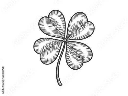 Four leaf clover engraving St Patricks Day symbol lucky charm