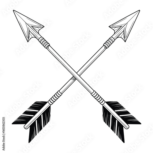 Crossed arrows illustration in black and white hunting or archery