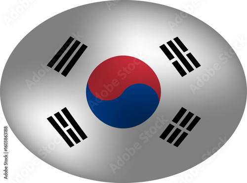 South Korea Flag Oval - Asian National Symbol on Egg-shaped Sphere Badge