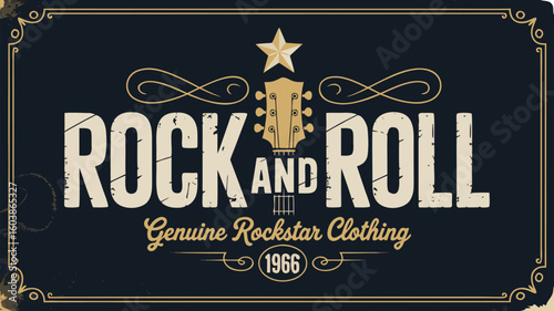 Rock and Roll Genuine Rockstar Clothing Vintage Style with Guitar and Star Details