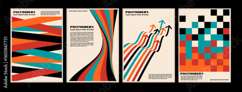 Artworks, posters inspired postmodern of vector abstract dynamic symbols with bold geometric shapes, useful for web background, poster art design, magazine front page, hi-tech print, cover artwork