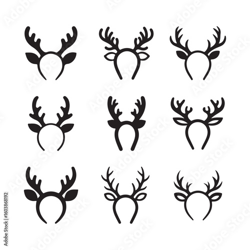 Black Reindeer Antler Headbands on White Background 3