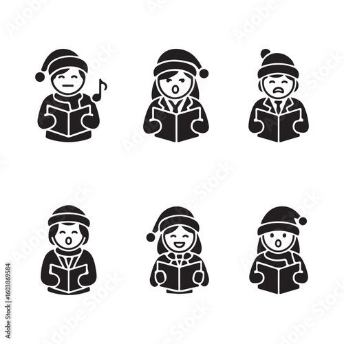Black Silhouettes of Christmas Carolers Singing from Songbooks