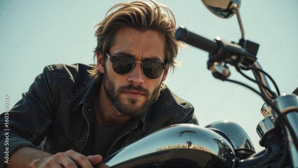 Fototapeta premium Outdoor motorcycle portrait scene