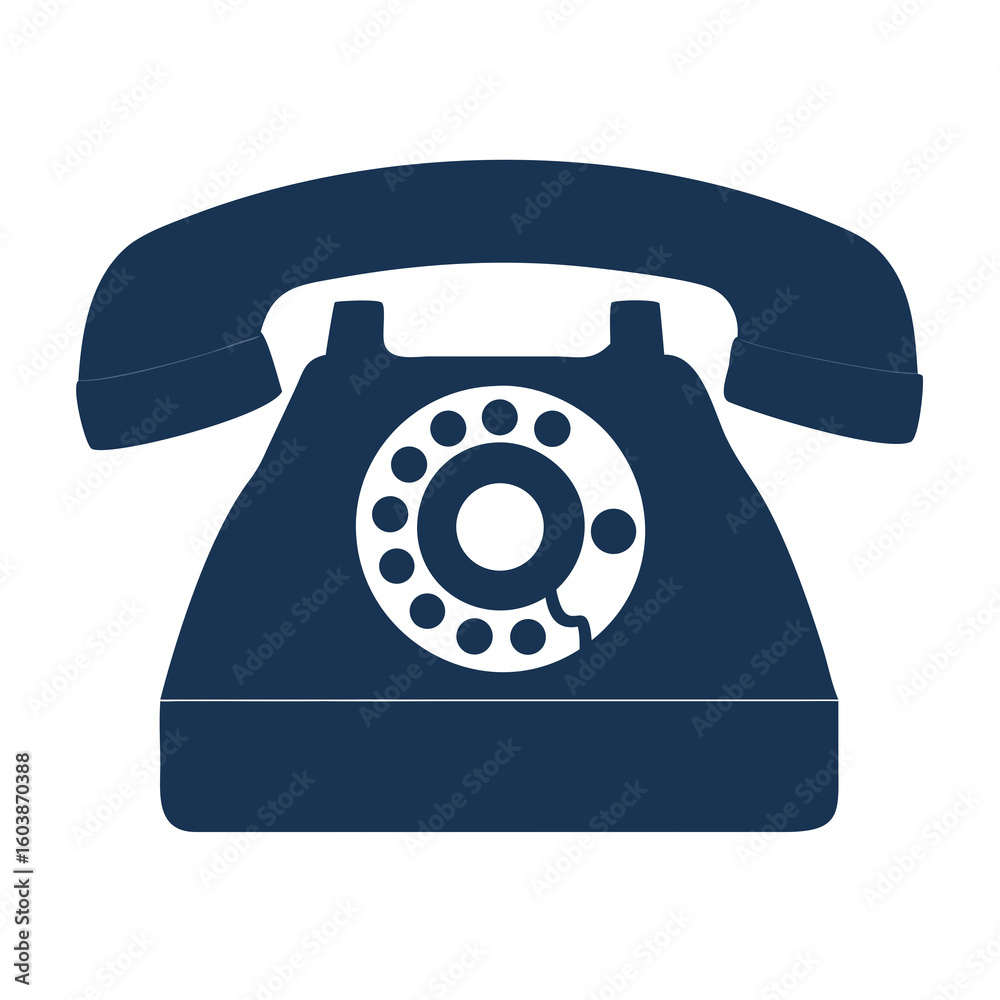 Illustration of a dark blue rotary phone with a black background in a simple style Illustration of a dark blue rotary phone with a black background in a simple style