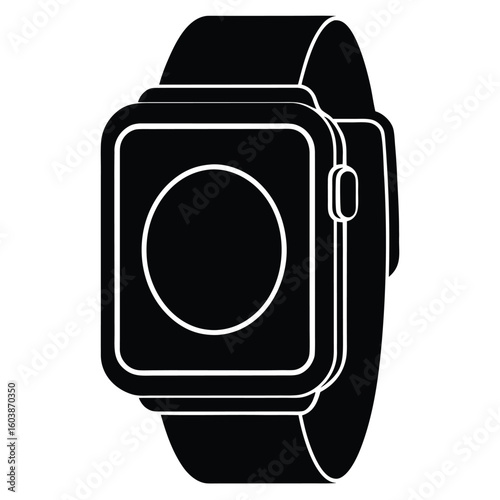 Simple black silhouette of a modern smartwatch