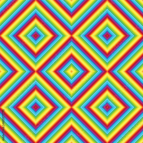 Vibrant Rainbow Diamond Pattern Background with Optical Illusion Effect Design. fabric pattern