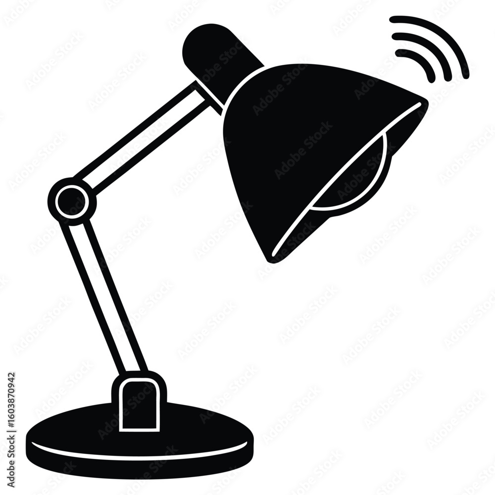 Adjustable desk lamp with wireless connectivity symbol Adjustable desk lamp with wireless connectivity symbol