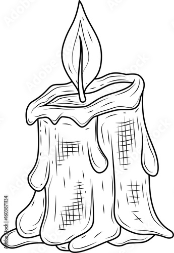 Burned candle stub hand drawn ink sketch vector