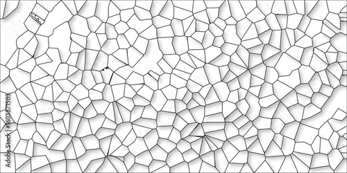 Abstract polygonal cellular pattern black lines on a bright white background evoking a concept of network connectivity and cell structure, ideal for graphic design purposes.