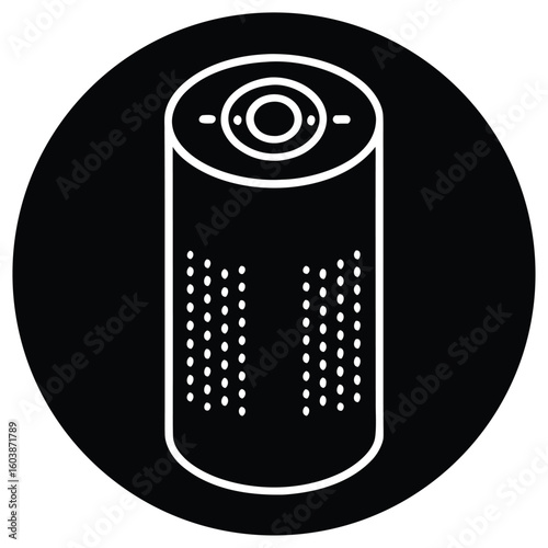 Simple line art icon of a battery in a black circle