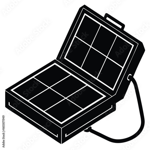 Open portable solar panel with compartments