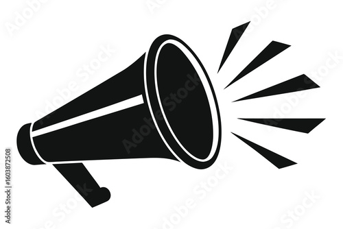 Black and White Megaphone Icon for Announcement Promotion and Urgent Communication Vector Illustration Symbolizing Loudspeaker Alert and Marketing Strategy