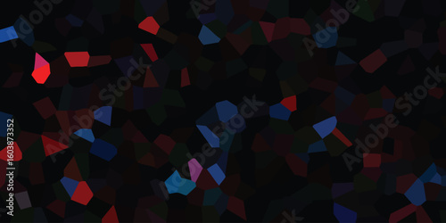Fragmented and faceted geometric composition showcasing a dark and colorful mosaic of shapes and forms creating an intriguing design with a visual puzzle.