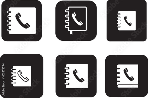 Set of six phone book icons with handset silhouette