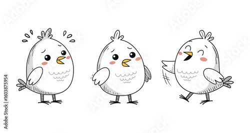 Cute Chicks set Hand Drawn Cartoon Caracter Illustration