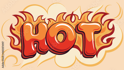 HOT cartoon typography with fire outline and fun playful design style
