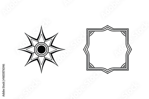 Black starburst and ornate frame geometric abstract