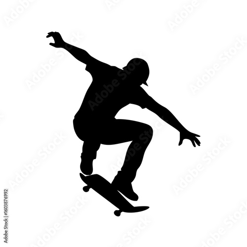 Silhouette of Skateboarder Jumping in Air Performing Stunt