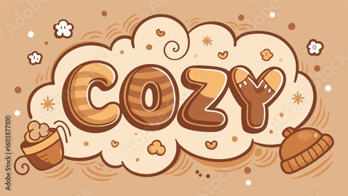 COZY cute typography with cookies and stars in fun playful retro colors