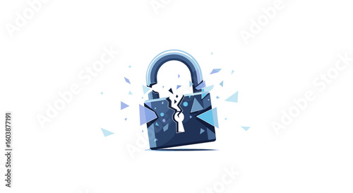 Broken padlock icon in flat blue style on white background