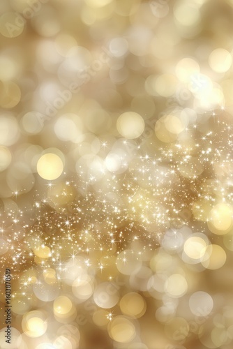 Delicate gold bokeh background with 3D light layers, sparkling starlets and billowy halos, soft cream gradient edges for mobile wallpapers and beauty advertisements