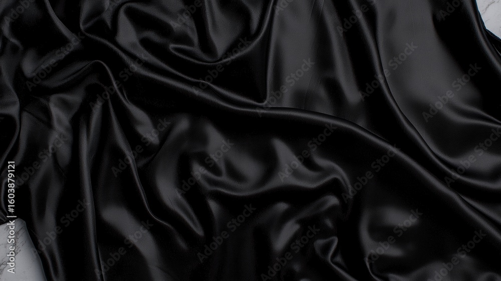 Fototapeta premium A black satin fabric with a smooth texture and a slight sheen.
