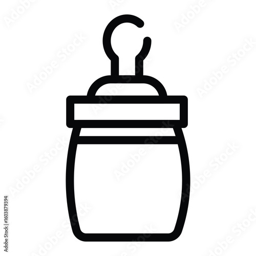 A black outlined baby bottle with a bulbous top  a curved feeding nipple