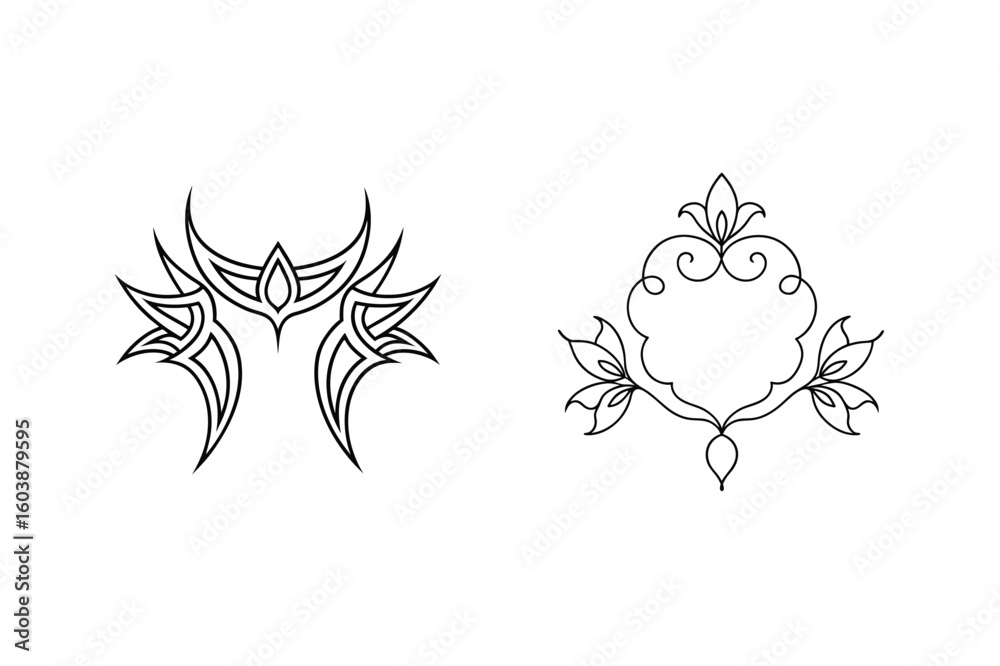 Fototapeta premium Tribal tattoo design and floral ornament black and white