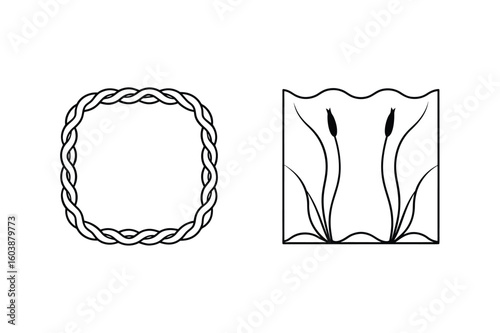 Ornate braided square frame and stylized reeds in a square