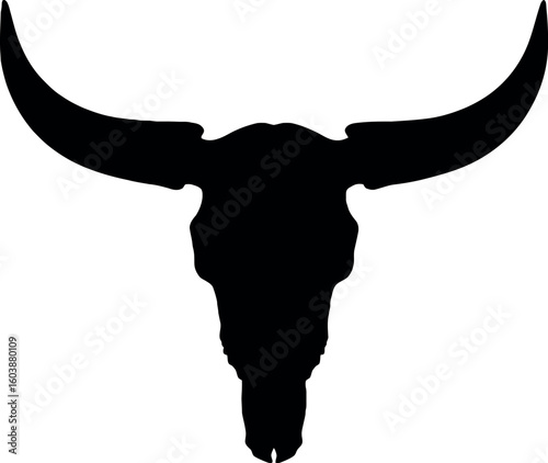 Black longhorn skull silhouette western icon