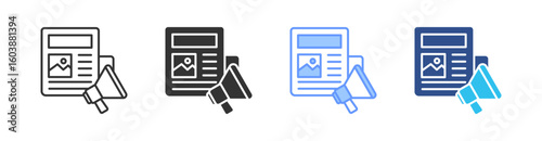 Newspaper Multi Style Icon Set Vector 